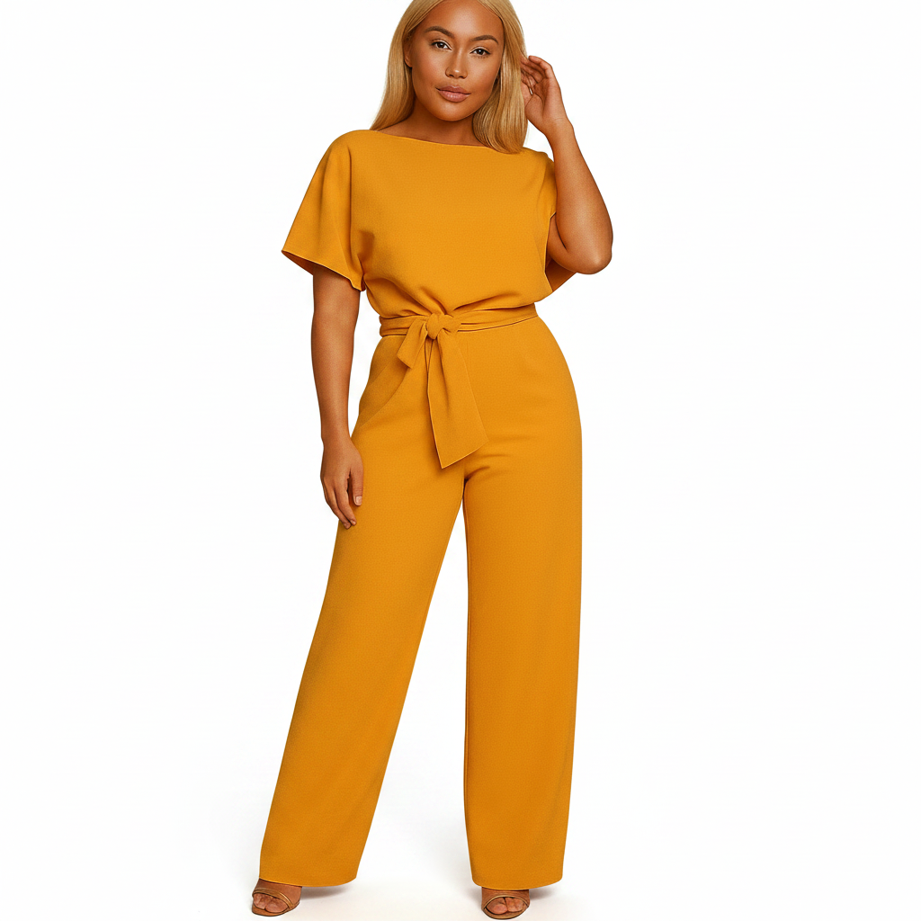 Black jumpsuit styled for an evening occasion