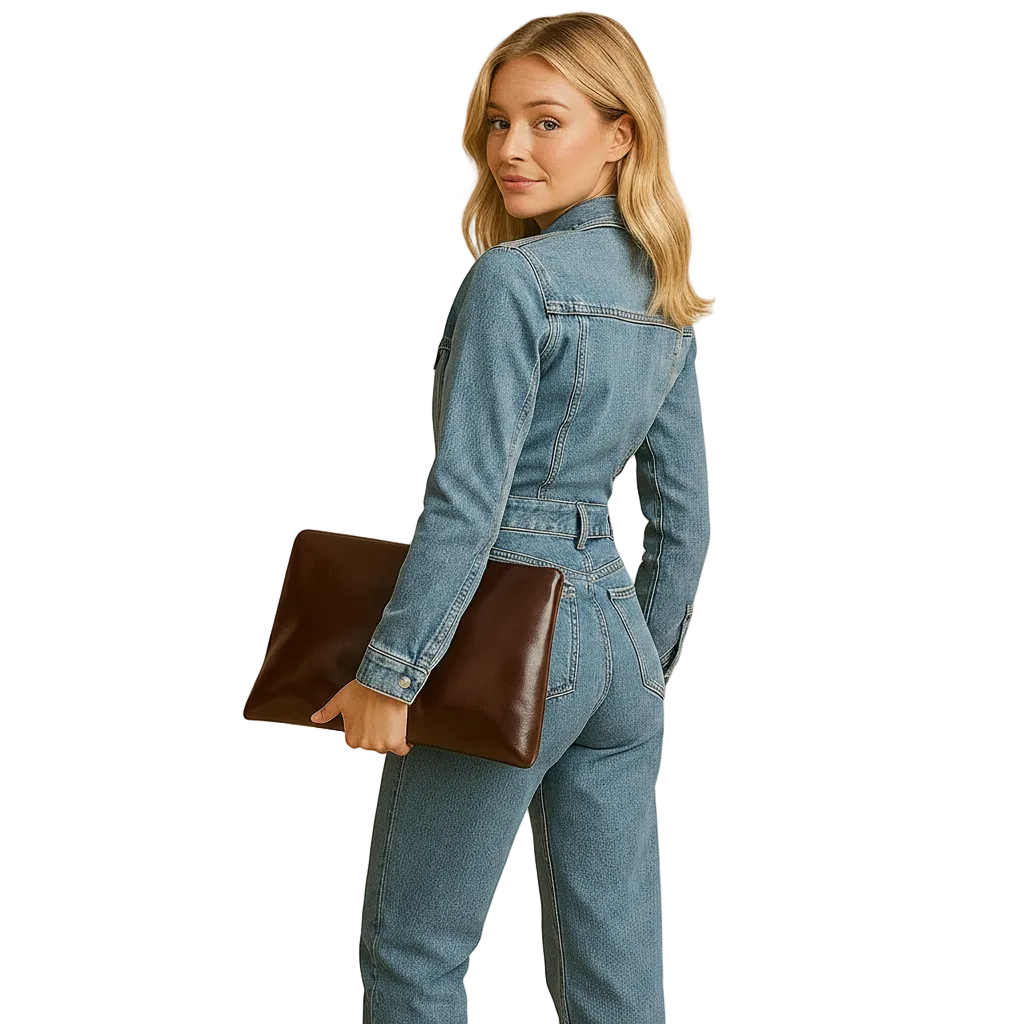 Blue straight-leg jumpsuit styled casually