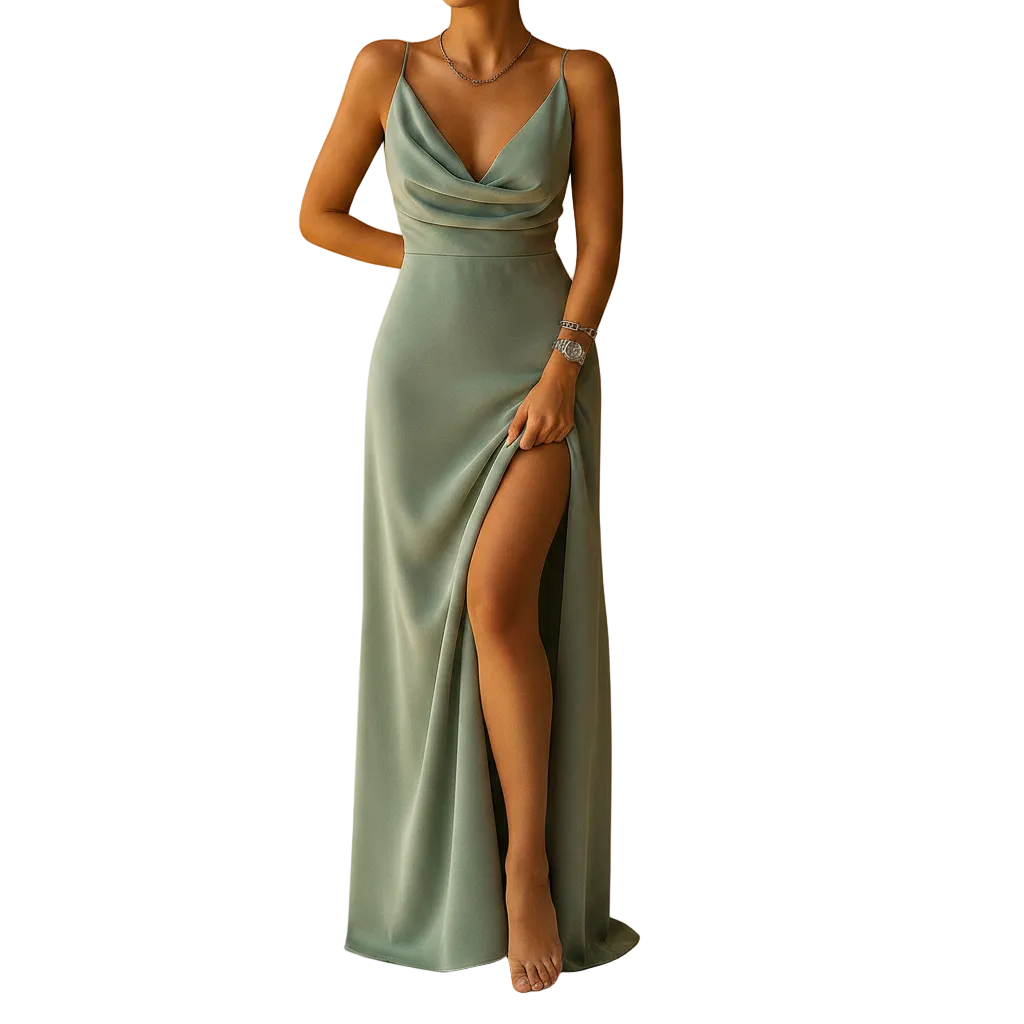 Elegant V-neck maxi dress front view