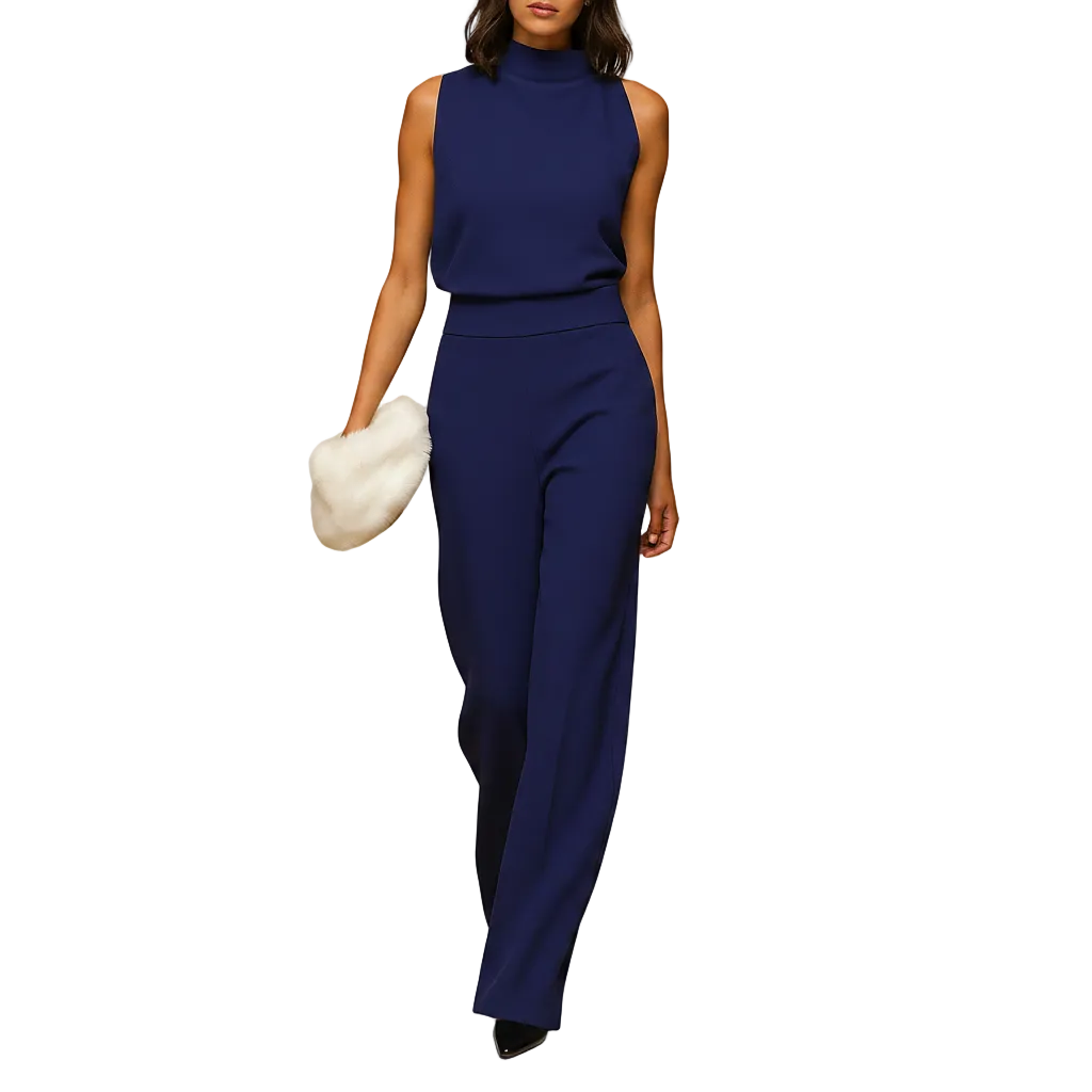 Sleeveless halter jumpsuit with high waist front view