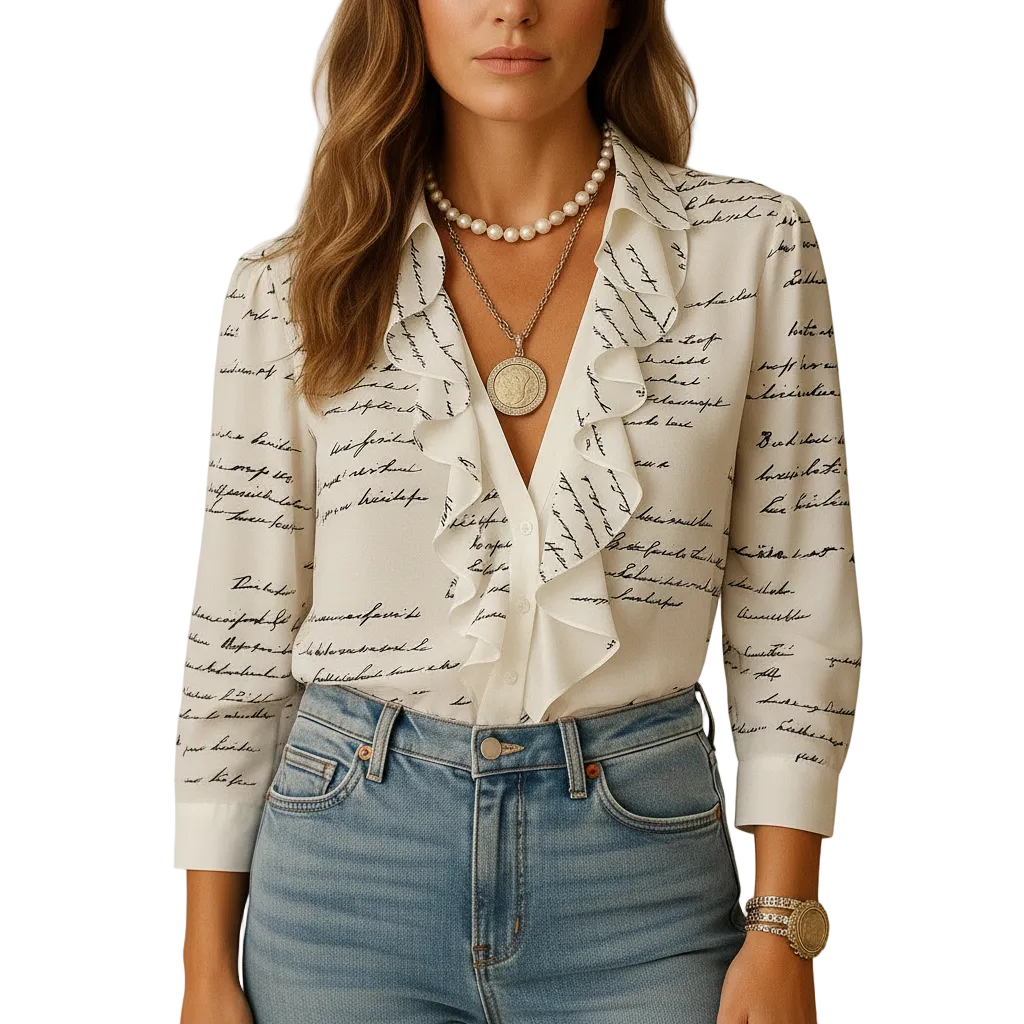 Back view of orange long sleeve blouse