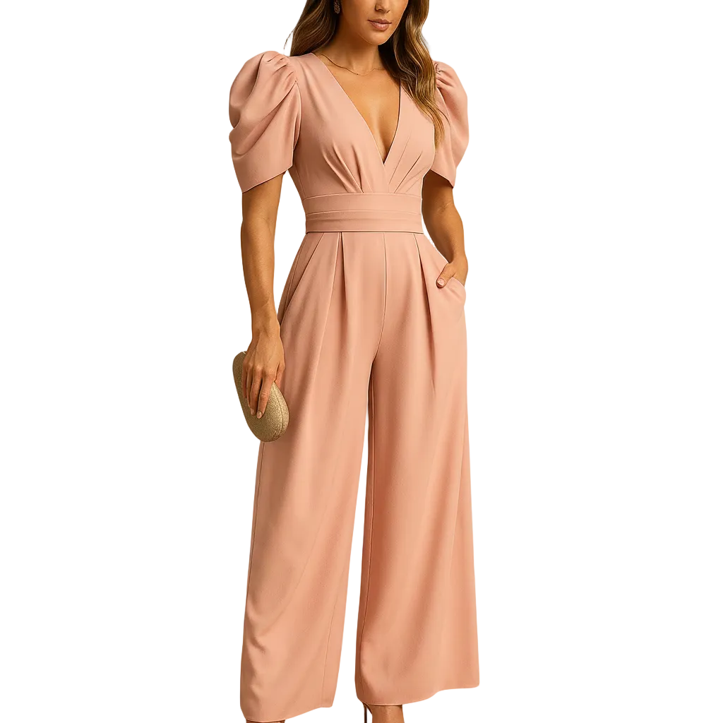Peach elegant long jumpsuit front view