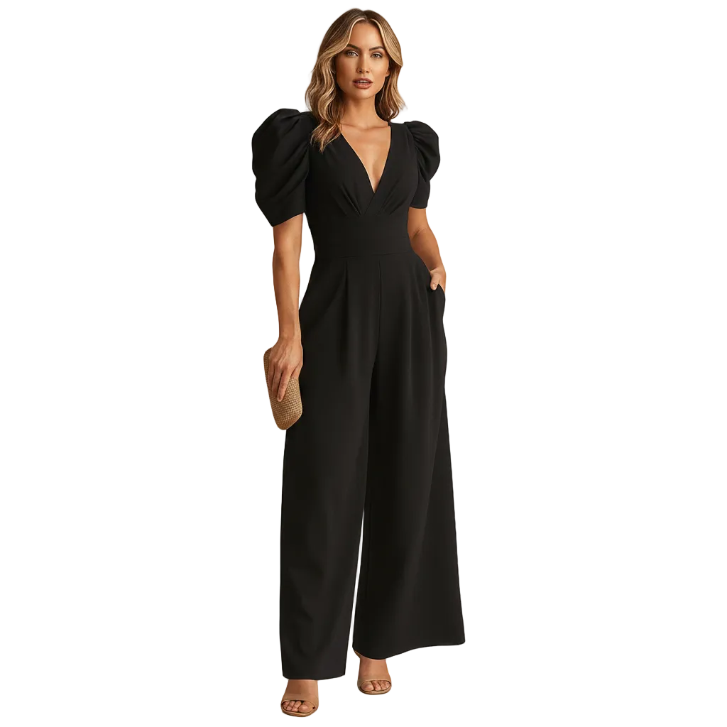 Close-up of tailored design on peach jumpsuit