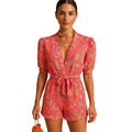 Pink short printed jumpsuit front view