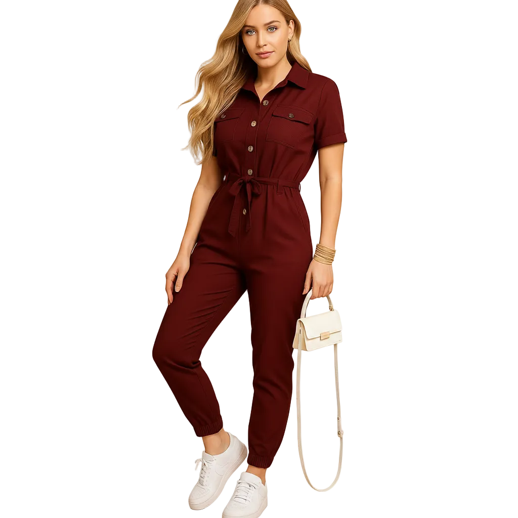 Detailed look at jumpsuit finishing and design