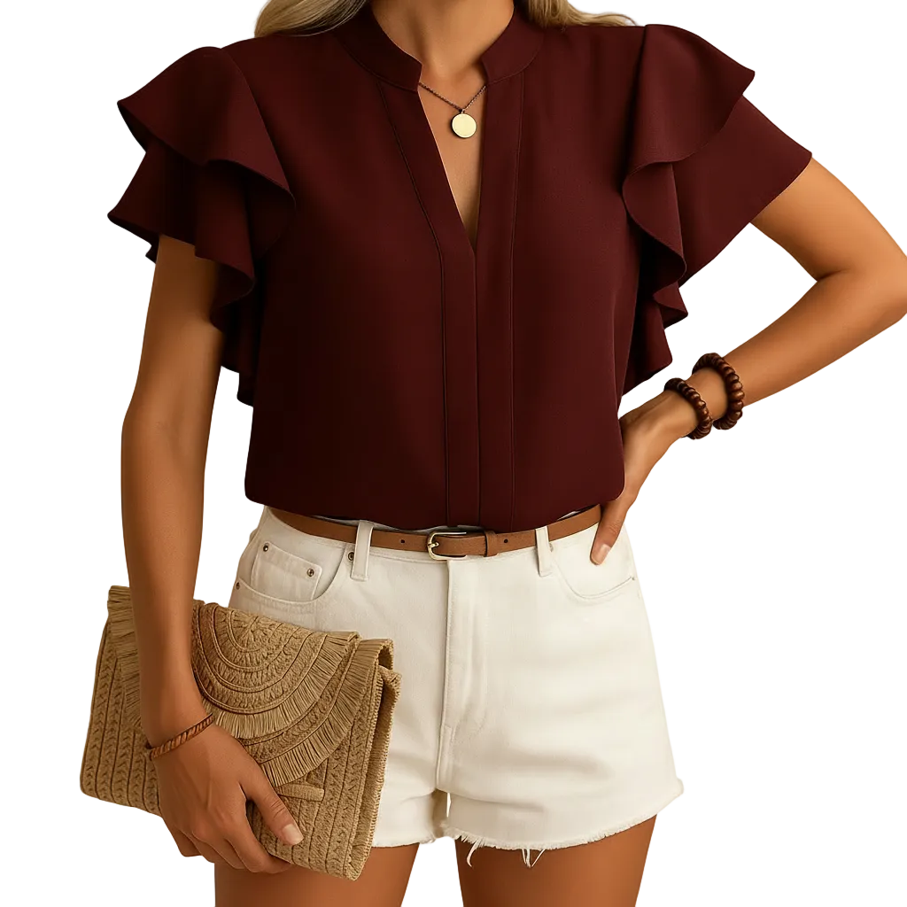 Front display of elegant sleeveless blouse