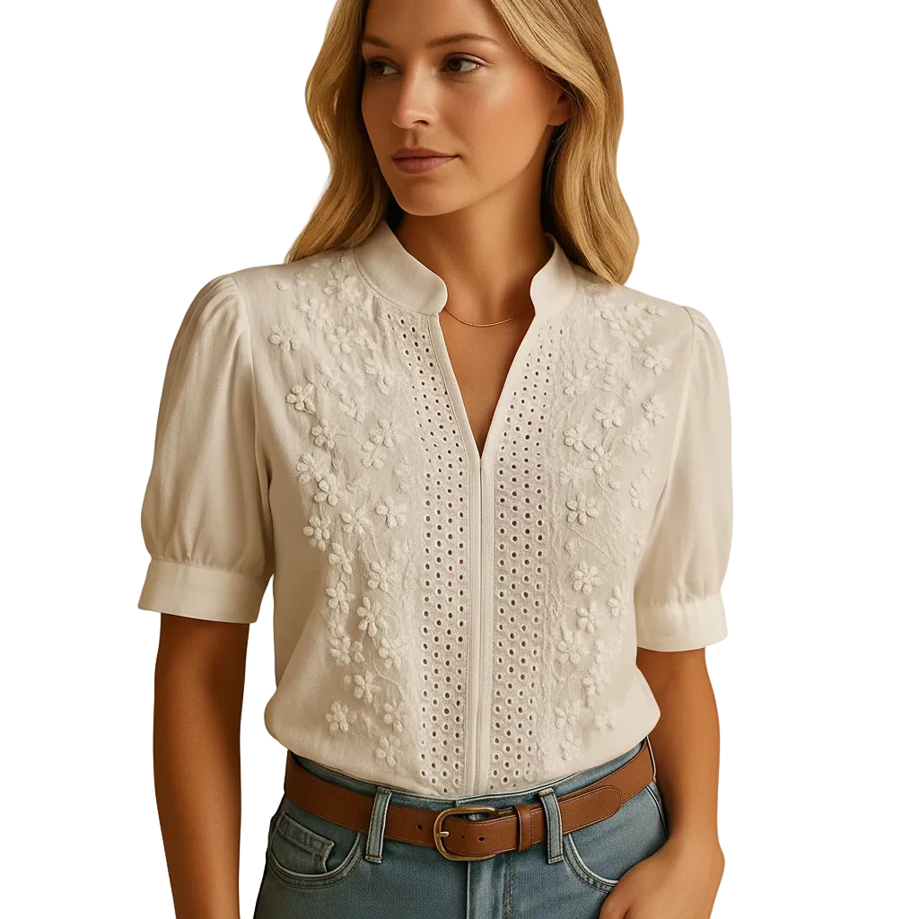 White button-down blouse front view